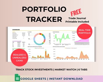 Stock Portfolio Tracker: Trading Journal Google Sheets (Digital Download)