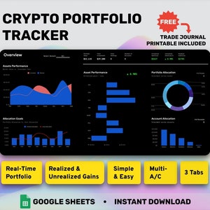 Easy Crypto Tracker Crypto Trading Journal Spreadsheet Google Sheets Personal Finance Trading Cryptos Portfolio Tracker Investment Dashboard