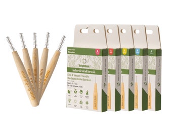 Interdentalbürsten Bundle, Bambus Interdentalbürsten, weiche Zahnbürste zur Zahnreinigung, 6er Pack Vegan & Eco. Größe 0,2,3,4 und 5.