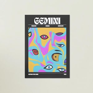 Gemini Sternzeichen Wandkunst - Minimalistisches Cartoon Auge Poster - Astrologie Dekor für Liebhaber