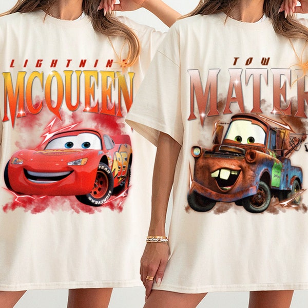 Couple McQueen Mater Shirt Funny Tee, Cars Tees, Vintage Graphic T-shirt Family 2024 Trip Gifts