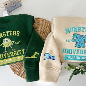 Couple Monsters University Embroidery Sweatshirt, Mike and Sullivan Embroidered Sweatshirt, 2024 Family Trip Embroider Sweater Gifts