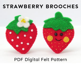 Felt Strawberry Brooch Sewing Pattern: Fruit Pin (Digital PDF download)