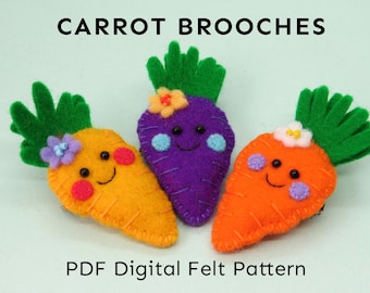 Felt Carrot Brooch Sewing Pattern: Vegetable Pin (Digital PDF download)