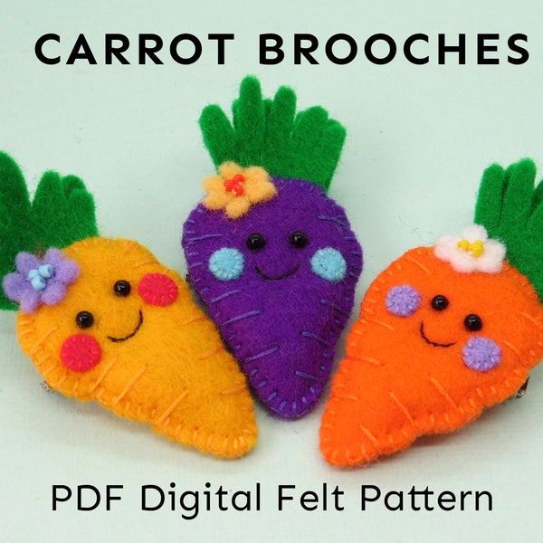 Carrot Brooch Felt Pattern, Digital PDF Instant Download, Vegetable Brooch Pin, Pipsqueak Felt Pattern, Felt Carrot, Sewing pattern