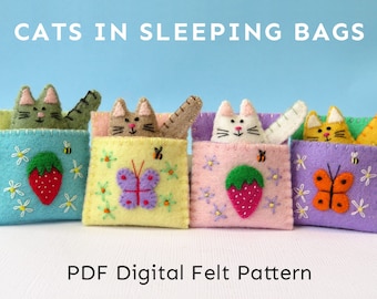 Cats in Sleeping Bags Felt Sewing Pattern: Kitten Bed (Digital PDF download)
