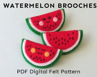 Felt Watermelon Brooch Sewing Pattern: Fruit Pin (Digital PDF download)