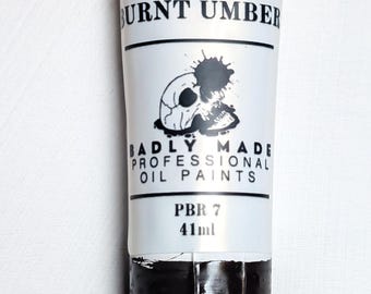 Hand Made Professional Grade Burnt Umber Oil Paint, 41 ml Tube