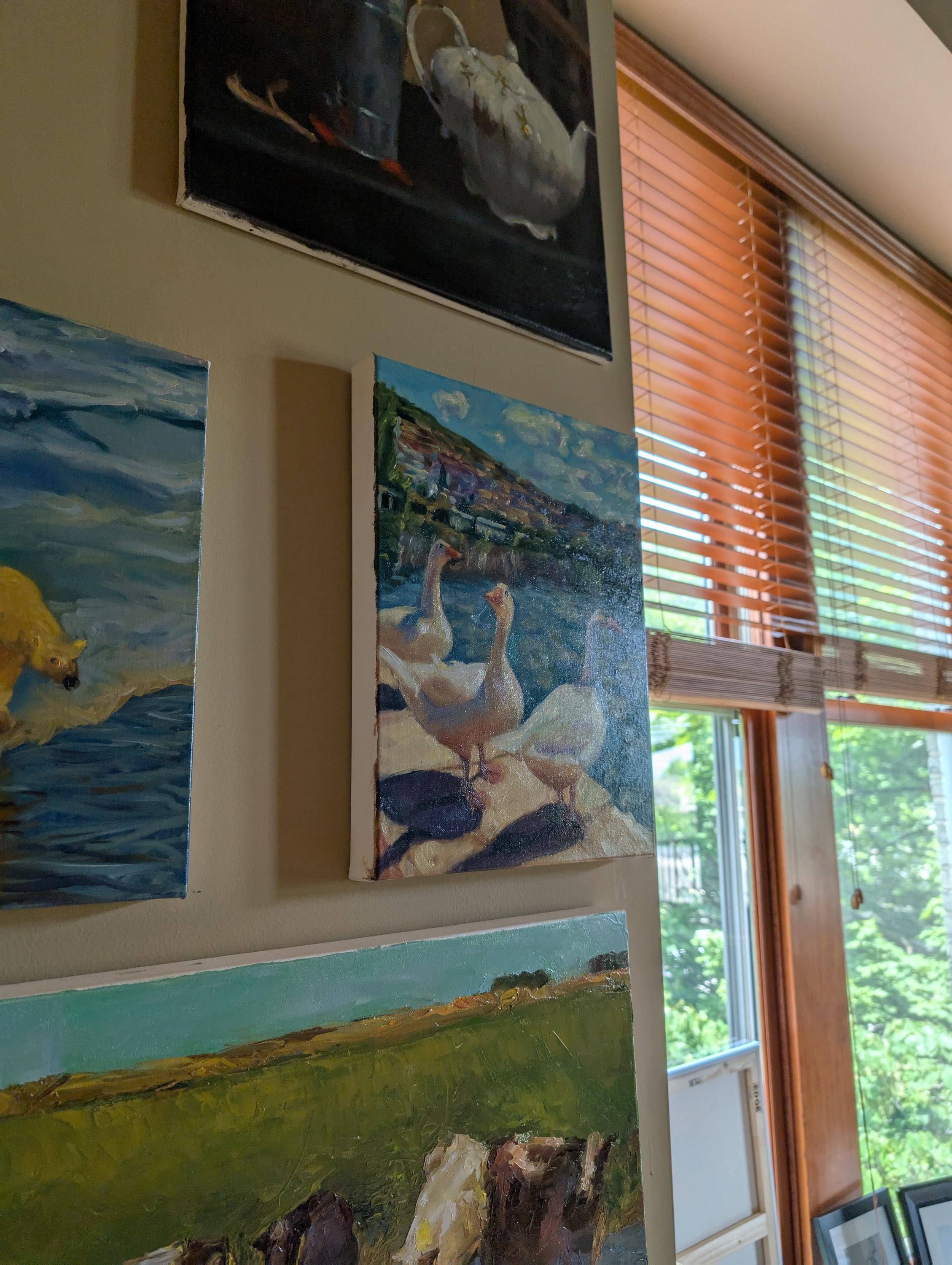 Original Oil Painting of Ducks by Water 16in X 12in on Stretched Linen ...