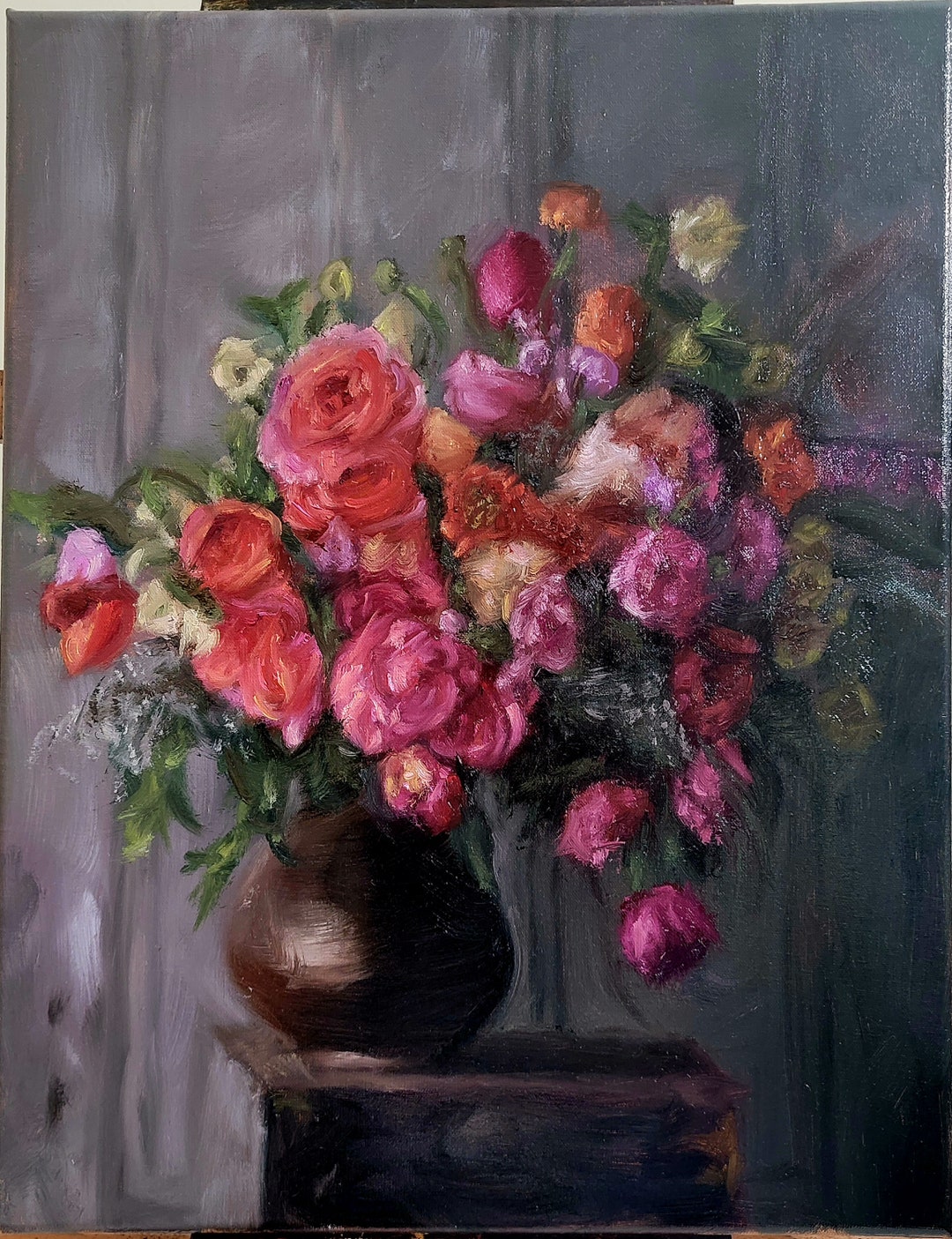 Original Oil Painting of a Bouquet of Flowers - Etsy