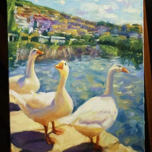 Original Oil Painting of Ducks by Water 16in x 12in on Stretched Linen Canvas Gallery Depth