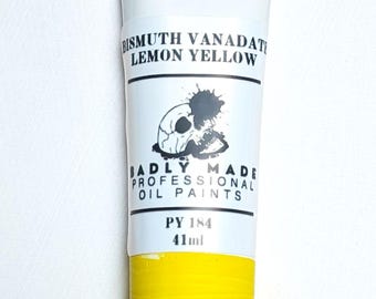 Hand Made Professional Grade Bismuth Vanadate Lemon Yellow Oil Paint, 41 ml Tube