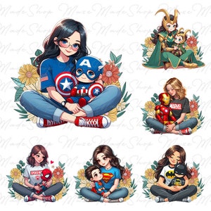 Mom and Boy Superhero Png, Mama Png, Mother&#39;s Day Shirt Png, Happy Mother&#39;s Day Png, Mom Png, Cartoon Mom Png, Best Mom Png, Cartoon Mother