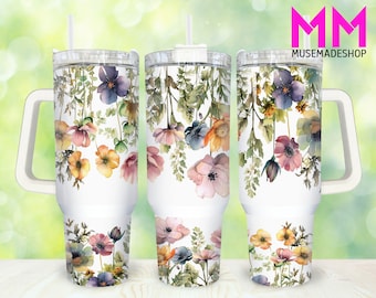 Colorful Wildflowers 40oz Tumbler Png, Flower Tumbler 40oz Png, Floral 40oz Tumbler Wrap, 40oz Quencher Tumbler Wrap, Sublimation Design