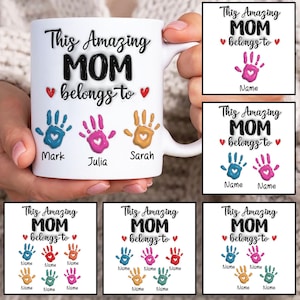 Custom Up to 6 Kids Handprint Mom 3D Inflated Mug Wrap, Mama 11oz Mug Template, 3D Mom 11oz Mug Png, Mothers Day Coffee Mugs Png