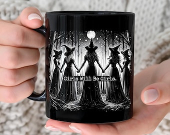 Halloween Witch Mug Wrap, Halloween 11oz & 15oz Mug Template, Girls will be girls witch 11oz Mug Png, 15oz Mug Png, Witch Coffee Mugs Png