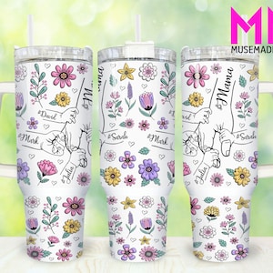 Custom Up to 6 Kids Holding Mom‘s Hand 3D Inflated 40oz Tumbler Png, Mom Tumbler 40oz Png, Floral Mom 40oz Tumbler Wrap, Mothers Day 40oz