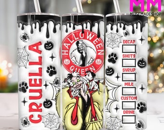 Personaje de terror 3D inflado vaso flaco de 20 oz Png, vaso de Halloween 3D de 20 oz Png, envoltura de vaso recto y cónico de Halloween de terror