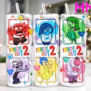 Postacie z kreskówek 3D nadmuchane 20 oz chudy kubek Png, Emocje z kreskówek 20oz kubek Png, Cartoon 20oz Tumbler Wrap, Mental Health Tumbler