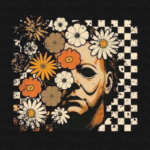 Boho Floral Horror Characters Png, Horror Halloween Png, Horror Killers Png, Halloween Png, Retro Halloween Png, Scary Movies Png,Horror Png