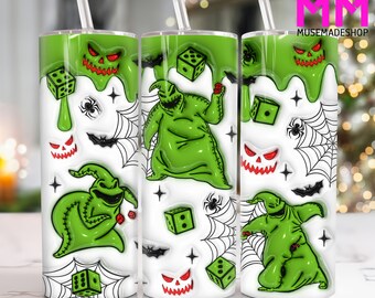 Personaje de terror 3D inflado vaso flaco de 20 oz Png, vaso de Halloween 3D de 20 oz Png, envoltura de vaso recto y cónico de Halloween de terror