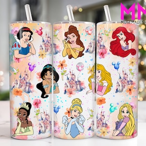 Cartoon Princess 20 oz Skinny Tumbler Png, Cartoon Characters 20oz Tumbler Png, Movies Characters Straight and Taper Tumbler Wrap