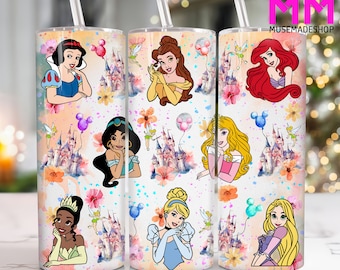 Cartoon Princess 20 oz Skinny Tumbler Png, Comicfiguren 20oz Tumbler Png, Filme Charaktere Straight und Taper Tumbler Wrap