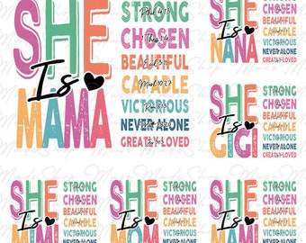She is Mom Png, Blessed Mom png, Mom Life Png, Retro Mama Png, Mother's Day Png, Christian Mom Png, Bible Verses Png, Mom Quotes Png