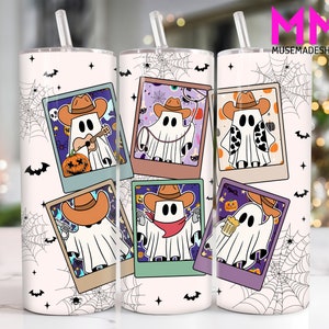Retro Halloween Ghost 20 onças Skinny Tumbler Png, Halloween Ghost 20 onças Tumbler Png, Horror Halloween Straight e Taper Tumbler Wrap