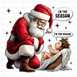 Christian Christmas Png, Christmas Santa and Jesus Png, Merry Christmas Png, Religious Christmas Png, Christmas Jesus Png, Bible Verse Png