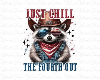 Wasbeer Just chill the four out png, grappige wasbeer png, retro 4 juli, wasbeershirt, grappig citaat png, wasbeer png, Independence Day png