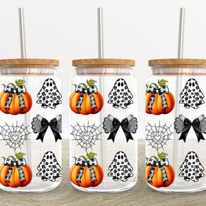 Halloween Ghost 16oz Glass Can Wrap, Halloween 16 oz Glass Can Png, 16 oz Libbey Glass Can Wrap, 16 oz Tumbler Wrap Png,Sublimation Design