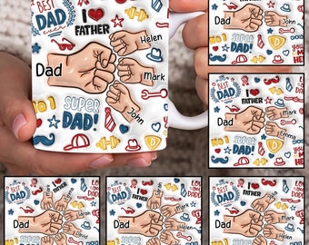 Best Dad 3D Aufgeblasene Becherverpackung, Benutzerdefinierte Dad Fist Bump 11 Unzen Bechervorlage, Dad 11 Unzen Becher Png, Vatertagskaffeetassen Png, kundenspezifische Kindernamen-Tasse
