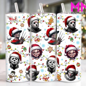 Christmas Horror Characters 20 oz Skinny Tumbler Png, Merry Christmas 20oz Tumbler Png, Christmas Straight and Taper Tumbler Wrap