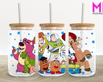 Cartoon Characters 16oz Glass Can Wrap, Cartoon 16 oz Glass Can Png, 16 oz Libbey Glass Can Wrap, 16 oz Tumbler Wrap Png, Sublimation Design