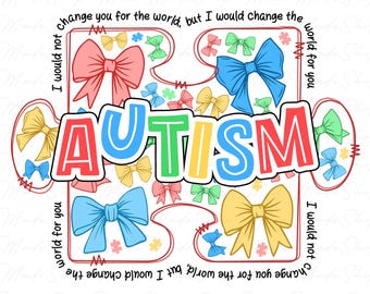 Retro Autism Bow Png, Autism Coquette Bow Png, Autism Awareness Png, Autism Ribbon Png, Autism Month Png, Autism Puzzle Png, Autism Kid Png