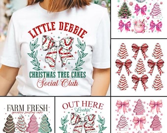 Pack 6 Designs Christmas Tree Cake Png, Coquette Christmas Png, Christmas Tree Cake Png, Merry Christmas Png, Pink Christmas Png, Christmas