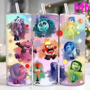 Cartoon Characters 20 oz Skinny Tumbler Png, Cartoon Emotions 20oz Tumbler Png, Movies Characters 20oz Tumbler Wrap, Mental Health Tumbler