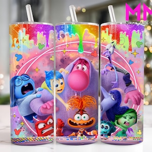 Cartoon Characters 20 oz Skinny Tumbler Png, Cartoon Emotions 20oz Tumbler Png, Movies Characters 20oz Tumbler Wrap, Mental Health Tumbler