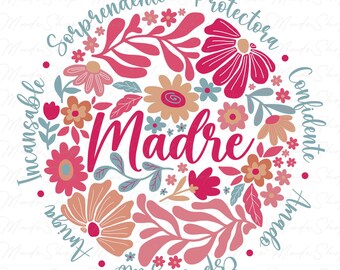 Retro Madre Png, Floral Madre Png, Boho Floral Mama Png, Mom Adjectives Png, Spanish Mama png, Mom Life, Mothers Day Png, Mothers Day Gift