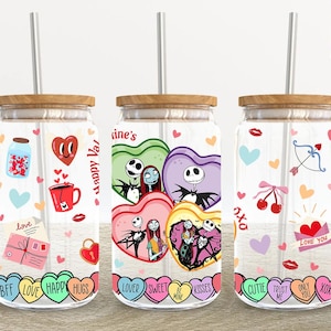 Cartoon Valentine 16oz Glass Can Wrap, Valentine 16 oz Glass Can Png, 16 oz Libbey Glass Can Wrap, 16 oz Tumbler Wrap Png,Sublimation Design