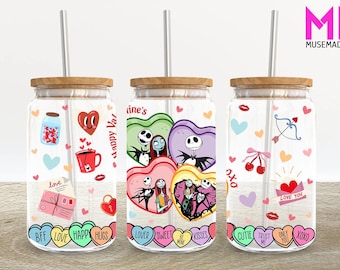 Cartoon Valentine 16 oz glasblik wrap, Valentine 16 oz glas blik png, 16 oz Libbey glas blik wrap, 16 oz beker wrap png,sublimatie ontwerp
