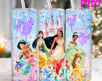 Cartoon Princess 20 oz Skinny Tumbler Png, Comicfiguren 20oz Tumbler Png, Filme Charaktere Straight und Taper Tumbler Wrap