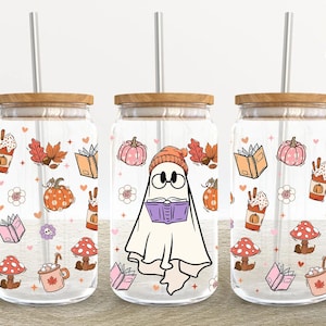Halloween Ghost 16oz Glass Can Wrap, Halloween 16 oz Glass Can Png, 16 oz Libbey Glass Can Wrap, 16 oz Tumbler Wrap Png,Sublimation Design