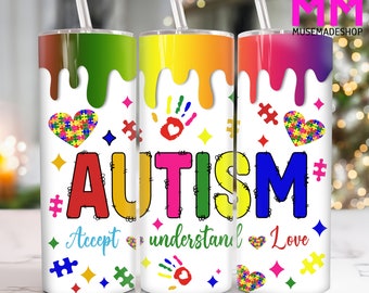 Autismus Be Kind 20 Unzen Skinny Tumbler Png, Autismus Mom 20 Unzen Tumbler Png, Autismus Awareness Straight und Taper Tumbler Wrap