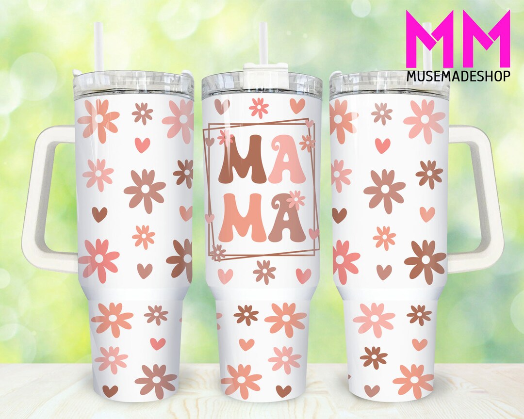 Retro Flower Mama 40oz Tumbler Png, Retro Mom Tumbler 40oz Png, Floral ...