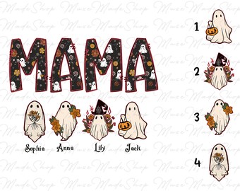 Personalized Halloween Mama Png, Halloween Png, Mama Ghost Png, Spooky Mama png, Retro Halloween Png, Custom Kids Name Png Sublimation