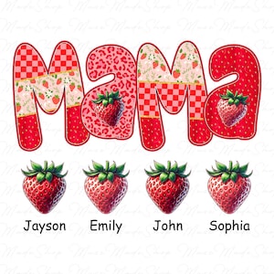 Custom Preppy Mama Strawberry Png, Cute Strawberry Floral Mama with Kids Names Png, Strawberry Mama Png, Mothers Day Png, Mothers Day Gift