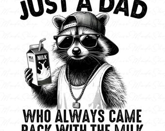 Just A Dad Who Always Came Back With The Milk Png, Retro Dad Raccoon Shirt Png, Funny Father’s Day Png, Father's Day Png, Gift for Dad Png