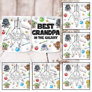 Mejor abuelo en la galaxia 3D envoltura de taza inflada, plantilla personalizada de taza de golpe de puño de papá de 11 oz, taza de papá de 11 oz png, tazas de café del día del padre png